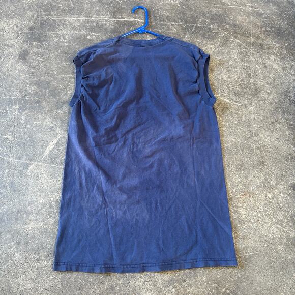Vintage Fruit of the Loom Shirt Mens L Blue Sleeveless Pocket T Bleached Faded - Picture 4 of 8